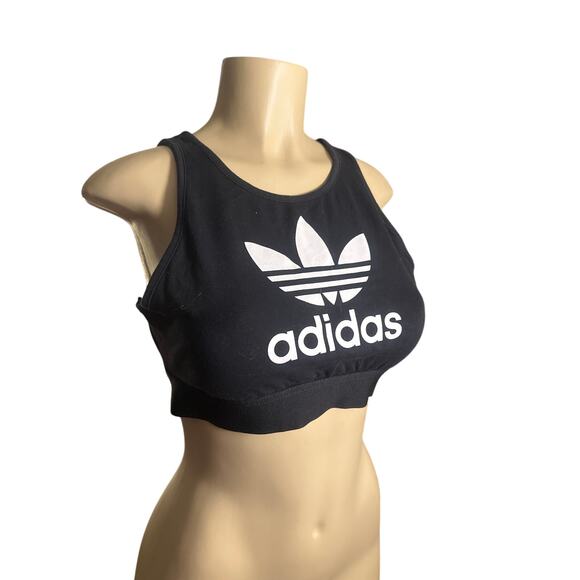 Women L Adidas Trefoil Bra Black Crop Tank Top AJ8110 Streetwear Cotton Graphiac - Picture 1 of 6